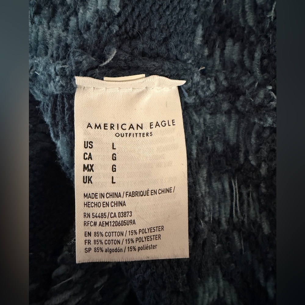 American Eagle Men’s Chunky Knit Shawl Collar Grandpa Cardigan Teal Blue Large - Picture 7 of 9